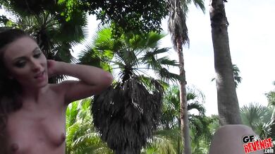 Sexy bruntte with small tits got fucked outdoors