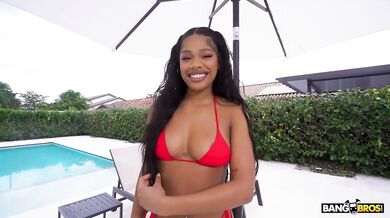 Brianna Moore gets her oiled up ebony ass fucked outdoors and then gets pounded on the couch
