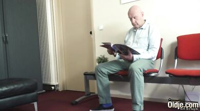Naughty blonde teen gets her pussy licked by old guy