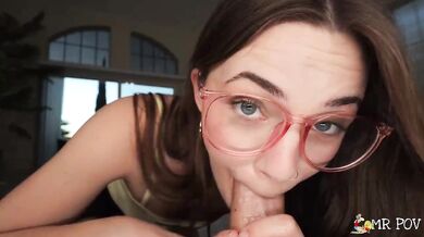Juniper Ren gets her tight pussy stretched and jizzed in reverse cowgirl POV