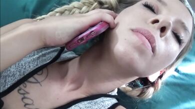 Horny girl has sex during a long-distance call