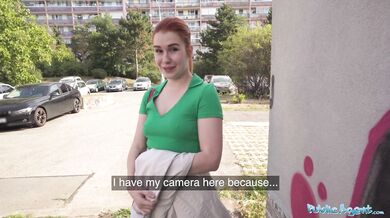 Izzy rolls off the condom and gets a bareback creampie in public