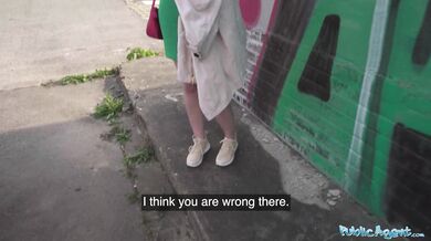 Izzy rolls off the condom and gets a bareback creampie in public