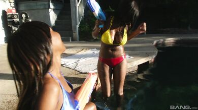 Busty ebony sluts in hot lesbian action