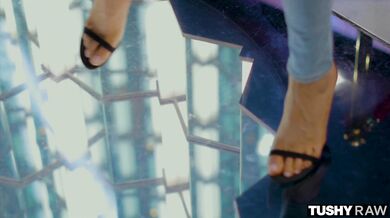 Riley Steele gets her brains fucked out through her rectum by a thick, throbbing black dick