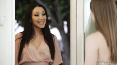 Pretty brunette Alice & sexy Vicki unleash raw lesbian pussy play