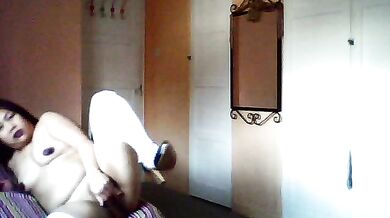 Lustful amateur dancer gets messy with her clit while performing a high-energy striptease for her hungry online fans