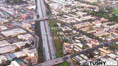 Kazumi gets her brains fucked out by two studs in a relentless office DP