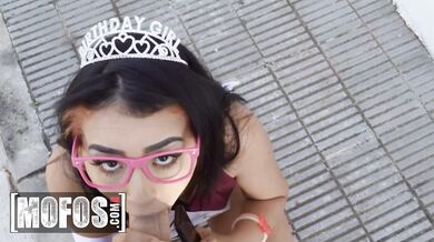 This horny birthday girl takes a high-velocity pounding on the side of the road