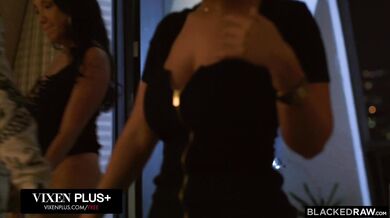 Hot blonde and brunette BFFs team up to devour a massive BBC in this steamy scene