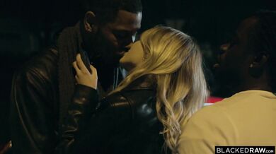 Two black cocks and one blonde beauty in a sweat soaked double penetration scene