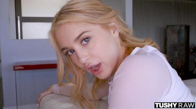 Petite blonde Anastasia is in total control as she commands a thick pole to enter her tight back door