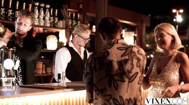 Naughty Dolly Orchid begs for a load after a hard bartender fuck