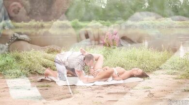 Viktoria Sweet enjoys a hard handjob and a messy finish under the sun